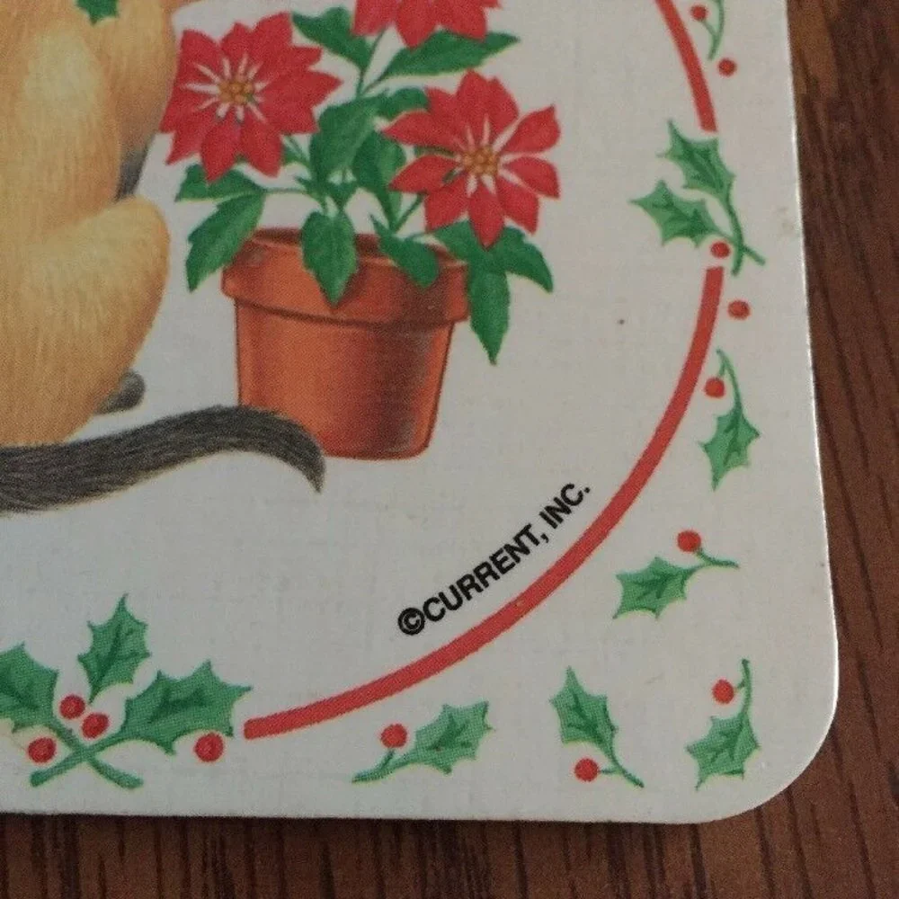 Vintage Christmas Coasters Siamese Cat Poinsettia Holly 6pc‎ Cork Back Y2K Retro